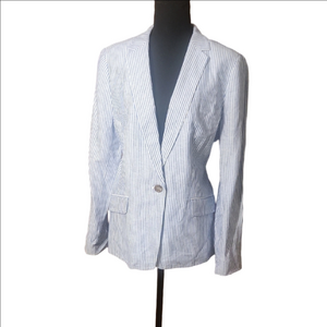 Talbots Blue and White Pinstripe Blazer, Size 14